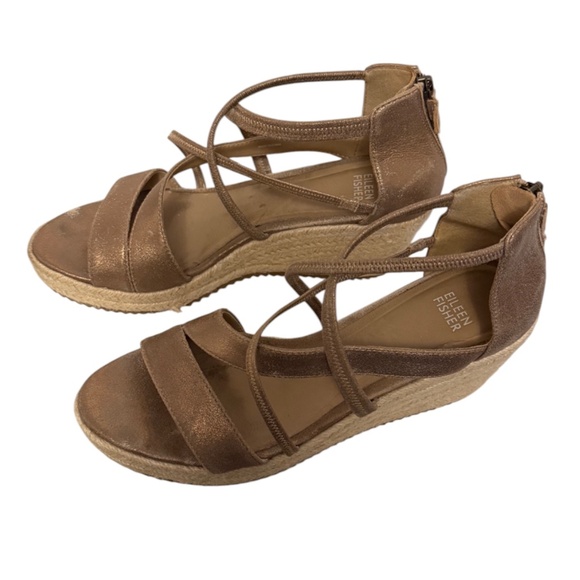 EILEEN FISHER “Wanda” Champagne Metallic Suede Espadrille Size 9 - Picture 4 of 5